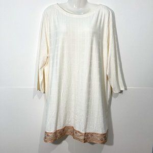J. Jill Wearever Collection Ivory Textured Plaid Stretch Knit Tunic Top XL